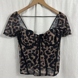 My Boo Mesh Sheer Animal Print Bustier Top Womens L Romantic Whimsy Night Out